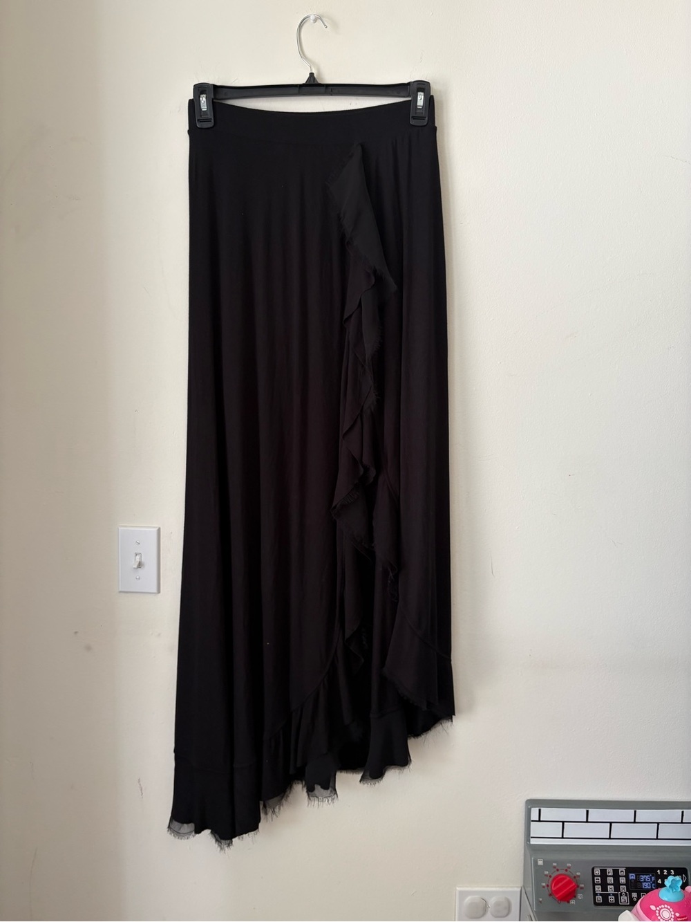 Bordeaux Black Asymmetrical Ruffle Maxi Skirt